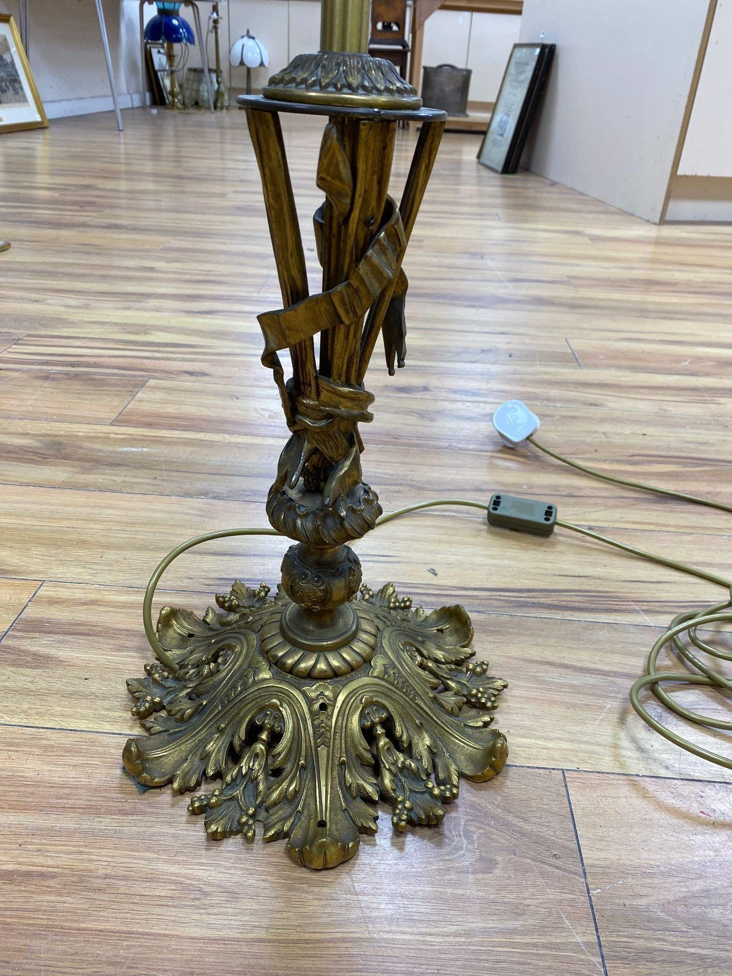 A gilt metal table lamp